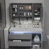 Gabinete de baño con lavabo integrado de piedra chapado en oro de lujo ligero estilo italiano, juego de tocador para baño