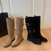 958-4 Botas Largas de Pierna Gruesa y Pantorrilla Ancha Botas Largas Retro de Caballero Botas Altas Ensanchadas Zapatos de Mujer Talla Grande 41-43 Botines
