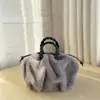Otoño e Invierno nuevo bolso tipo calabaza de lana cuerda trenzada con cordón bolso de hombro portátil bandolera Bolso de Felpa estilo ins