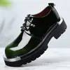 Sapatos sociais masculinos de verniz, bico redondo, com cadarço, sola grossa, que aumentam a altura, sapatos casuais formais, tamanho grande, comércio exterior, sapatos coloridos com patchwork