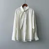 Camisa de manga comprida com gola cachecol estilo francês Beishan Tongshu para mulheres, top solto de caimento justo para o outono 82601