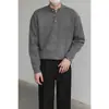 Suéter de Tricô Henley Cinza para Homens, Outono/Inverno, Cor Sólida, Retrô, Sensação de Luxo, Caimento Ajustado, Jaqueta Estilosamente Descolada