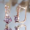 Populares en Europa y América Venta Caliente Transfronteriza Pendientes de Aro Color Oro Rosa con Patrón de Diamante Morado Incrustados con Diamantes Blancos Pendientes Exquisitos Elegantes para Mujer