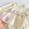 Conjunto de Otoño 2026 para Bebés Niñas, Mameluco de Algodón Bordado con Encaje, Vestido de Princesa de Tul para Bebé de un Año