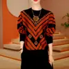 Camiseta de alta gama, reductora de edad, de manga larga, con adornos de pedrería para mujer, nuevo estilo otoño/invierno, corte holgado, cubre el abdomen, efecto adelgazante, moderna, versátil y cómoda.