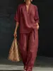 Conjunto de Lino de Dos Piezas Casual, Cómodo y Sencillo para Mujer - Primavera 2026 Amazon Transfronterizo