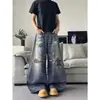 Jeans de Pierna Ancha Baggy de Largo Completo Estilo Calle Americano con Impresión 3D de Guadaña para Hombre, Pantalones Banana Sueltos de Verano