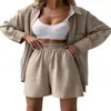Enviado Ahora: Traje de Cáñamo Amazon para Mujer, Estilo Perezoso Camisa Holgada + Shorts de Cintura Alta Adelgazantes Conjunto de Dos Piezas