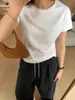 Camiseta de manga corta versátil, holgada, adelgazante, de cuello redondo para mujer, top base fino de color liso para verano, hombro normal, Fábrica Transfronteriza