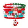 Festival de Navidad Pulsera de Arcilla Suave con Cuentas Set Cuentas con Letras Inglesas Colgante Navideño de Aleación Cadena de Mano al por Mayor