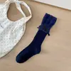 Calcetines de Encaje con Lazo Estilo Japonés Estilo Primavera/Otoño miu Calcetines Largos Calcetines de Encaje con Volantes Lolita Calcetines de Algodón para Mujer de Media Pantorrilla