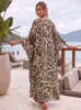 Cubierta de playa de rayón tejida en la parte delantera con estampado de leopardo para mujer, adecuada para vacaciones en la playa, comercio exterior
