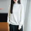 Suéter de Lana Pura Estilo Old Money de Cuello Semi Alto para Mujer, Patrón de Diamantes con Textura Sutil, Cálido y Favorecedor, Prenda Base de Punto para el Trabajo