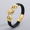 Pulsera de cuero de acero y titanio para hombres europeos y americanos, personalidad animal creativa, pulsera simple para hombres, joyería de mano con cabeza de lobo al por mayor