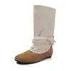 Botas de Media Caña con Cordones de Piel de Vaca de Primera Capa, Bloques de Color, Nuevo Estilo de Invierno, Piel Genuina, Punta Redonda, Suela Plana, Slip-On, Botas de Moda Coreana