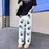 Vibras de la Alta Calle Americana Estampado de Palmeras Jeans Blancos Marca de Tendencia para Hombre Guapo Hiphop Rectos Estilizadores Pantalones Bootcut