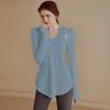 Ropa de Fitness para Mujer Holgada de Manga Larga Casual Top Deportivo Largo Medio Ropa de Yoga Top con Capucha Ropa de Fitness Suéter Otoño