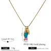 Colar de corrente cobra em aço inoxidável com pingente de peixe pequeno, berloque de peixe estilo gota em esmalte colorido, corrente para clavícula, atacado para vendas transfronteiriças
