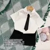 Traje de Camisa Blanca de Manga Corta para Niños Camisa con Corbata de Verano 2024 Algodón Puro Guapo Bebé Niño Pantalones Cortos Traje de Dos Piezas