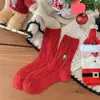Meias de Urso de Natal para Mulheres, Meias Grossas de Lã de Cano Médio, Meias de Natal Trançadas para Outono e Inverno, Meias Largas Bordadas Modernas