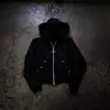 Cárdigan con Capucha y Cremallera con Cuello de Felpa Europeo y Americano con Pedrería Hot Drill Estilo Oscuro Tendencia y2k Sudadera de Calle para Mujer al por Mayor