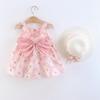 A749 Verão Novo Bebê Menina Colete Vestido Princesa Vestido 1234 Anos de Idade Peito Grande Arco Vestido de Flor com Chapéu