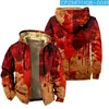 Tendencia Popular Nueva Transfronteriza de Amazon 2025 Sudadera con Cremallera y Capucha Estampado Digital 3D Chaqueta de Algodón Forro Amarillo