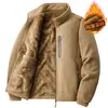 Inverno Novo Masculino Plus Veludo Plus Veludo Gola Alta Cor Sólida Outdoor Casual Esportivo Quente Jaqueta de Algodão Jaqueta Masculina Meia-idade e Jovem