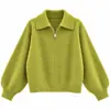 Cárdigan de Punto con Solapa de Color Sólido para Mujer Otoño Invierno Amazon Media Cremallera Manga Larga Tejido Temperamento Elegante Top