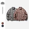 Três Peças Moda Americana Marca Plaid Acolchoado Camisa Masculina Manga Longa Senso de Design Camisa Xadrez SC1139