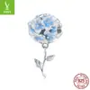 Rima de postura plateada plata s925 hortensia azul cuentas sueltas temperamento de nicho flor espiritual flor de concha pulsera inteligente cuentas