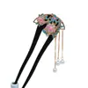 Grampo de Cabelo Floral Retro de Liga Metálica Estilo Chinês para Mulheres, Grampo de Cabelo Qipao Estilo Chinês Tradicional com Franjas, Acessório de Alto Padrão Estilo Antigo