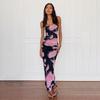 Jy25011Pfo Vestido Tubinho Plissado de Malha Estampada para Exportação Europeia e Americana 2025 Primavera e Verão Novo Sem Mangas Roupa Feminina