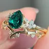 Anillo de Gota de Agua Verde de Londres Natural Nuevo Transfronterizo Sanjie Jewelry Combinación Perfecta Celebridad de Internet Popular Joyería para Mujer Anillo