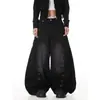 Jeans de Pierna Ancha Sueltos Casuales con Dobladillo Curvo y Ojales Desconstruidos Estilo Americano para Mujer, Clenanfit, Pantalones Largos hasta el Suelo, Modernos