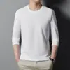 Suéter de manga larga para hombre Europeo y Americano Japonés y Coreano Primavera y Otoño Camiseta 100% algodón holgada interior Top color liso algodón mercerizado camisa de base