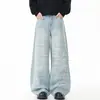 Roupa Masculina Fengshe / Lançamento Primavera 2026 Estampado Novo Artesanato Pesado Calças de Perna Larga Calças de Perna Reta Estilo Vintage Jeans Soltos
