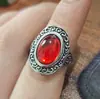 Anillo vintage de plata tailandesa abierto para mujer, con diseño de flor de rosa y corazón, incrustaciones de ágata roja y artesanía de montaje alto
