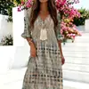 2026 Moda Femenina Europea y Americana Transfronteriza Nuevo Estilo Festivo Vestido Holgado de Manga Media con Estampado y Cuello en V
