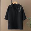 Camisa de Verano de Manga Corta Bordada con Hojas de Bambú para Hombre, Waffle, Marca de Moda, Holgada, Estilo Coreano, Sensación de Alta Gama, Casual, Manga Media para Hombre