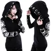 Sudadera Punk Peng con Capucha Estampado de Luna Manga Larga Negra