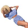 Amazon Estilo Europeo y Americano Verano Conjunto de Dos Piezas Blusa Top de Punto Hueco Shorts Traje de Moda para Vacaciones en la Playa