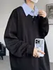Sudadera Falsa de Dos Piezas para Hombre Nueva Primavera y Otoño 2025 Holgada Moderna Marca Casual Cuello de Camisa Camisa de Capa Interior para Hombre