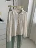 Cardigan de Punto con Solapa Mezcla de Lana Retro Suave Temperamento para el Trabajo Abrigo Suéter Botón de Concha Mujer Otoño 2026