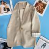 Blazer Beige de Verano 2026 con Mangas Tres Cuartos para Mujer, Botón Único, Diseño Único, Patchwork Rayado, Estilo para Viajar al Trabajo