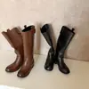 Botas largas de piel de caballo envejecida, nuevo estilo otoño e invierno, botas de jinete, cuero genuino por dentro y por fuera, punta redonda, tacón medio, cierre de cremallera en la parte trasera, botas altas hasta la rodilla