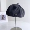 Boina de couro PU estilo retrô para mulheres, versátil para o outono, faz o rosto parecer menor, chapéu de pintor elegante e estiloso, chapéu de abóbora da moda