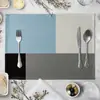 Tecido Geométrico Estilo Mediterrâneo Linha Triângulo Azul Tapete para Comida Ocidental