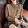 Camisa Chic Europea NUNBAI Moderna con Volantes Botones Oblicuos Manga Larga Diseño para Mujer Sentido de Diseño Pequeño Aire Extranjero Explotando Calle