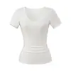 Buen Ajuste, Cintura Pequeña Camiseta, Top de Manga Corta Tencel Lyocell, Cuello en V, Hombro Derecho, Cintura de Aspecto Adelgazante, Camisa Básica Plisada, Camiseta
